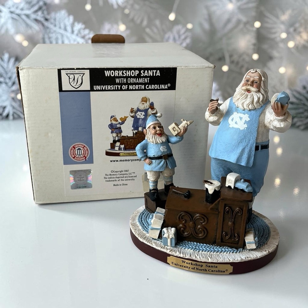 Memory Company North Carolina Tar Heels Workshop Santa Christmas Figurine Decor